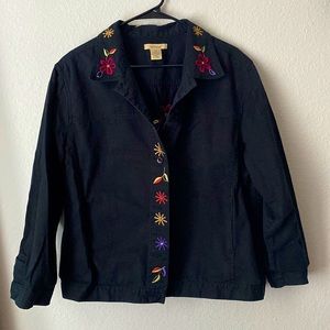 Black Bechamel Jacket with Embroidered Flowers